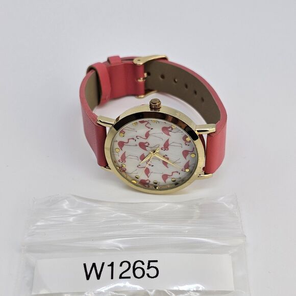 37MM Women's Watch Flamingo Dial Pink Faux Leather Bands New Battery - Picture 13 of 13